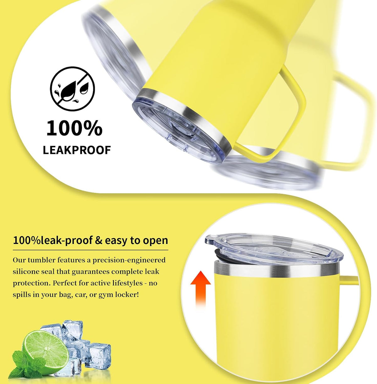 20oz Insulated Tumbler with Handle Stainless Steel Travel Coffee Mug with Lid and Straw Double Wall Vacuum Leak-proof Reusable Thermal Water Cup for Hot and Cold Drinks (Yellow)
