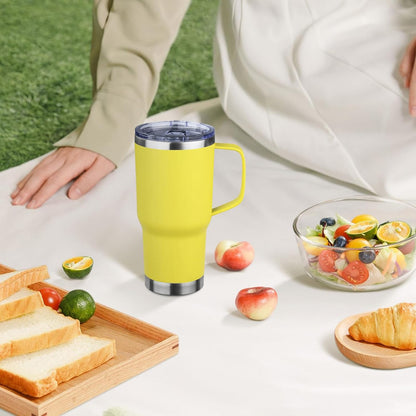 20oz Insulated Tumbler with Handle Stainless Steel Travel Coffee Mug with Lid and Straw Double Wall Vacuum Leak-proof Reusable Thermal Water Cup for Hot and Cold Drinks (Yellow)