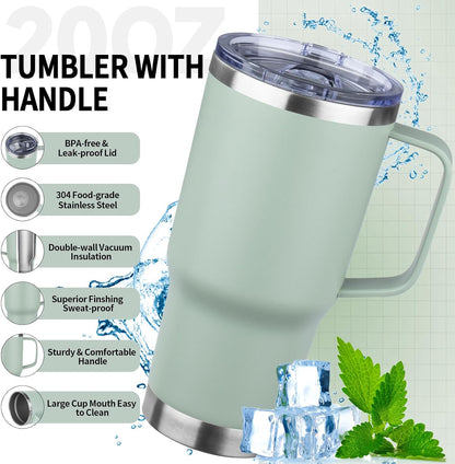 20oz Insulated Tumbler with Handle Stainless Steel Travel Coffee Mug with Lid and Straw Double Wall Vacuum Leak-proof Reusable Thermal Water Cup for Hot and Cold Drinks (Yellow)