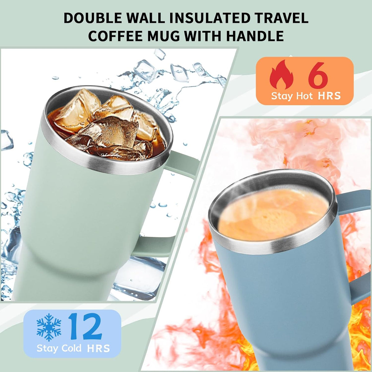 20oz Insulated Tumbler with Handle Stainless Steel Travel Coffee Mug with Lid and Straw Double Wall Vacuum Leak-proof Reusable Thermal Water Cup for Hot and Cold Drinks (Yellow)