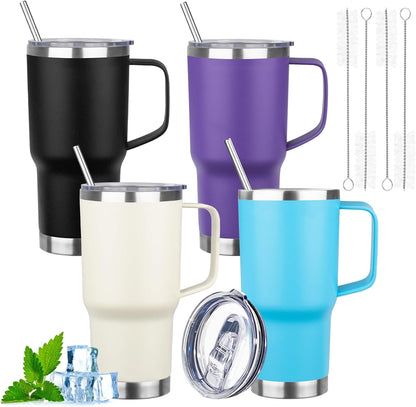 20oz Insulated Tumbler with Handle Stainless Steel Travel Coffee Mug with Lid and Straw Double Wall Vacuum Leak-proof Reusable Thermal Water Cup for Hot and Cold Drinks (Yellow)