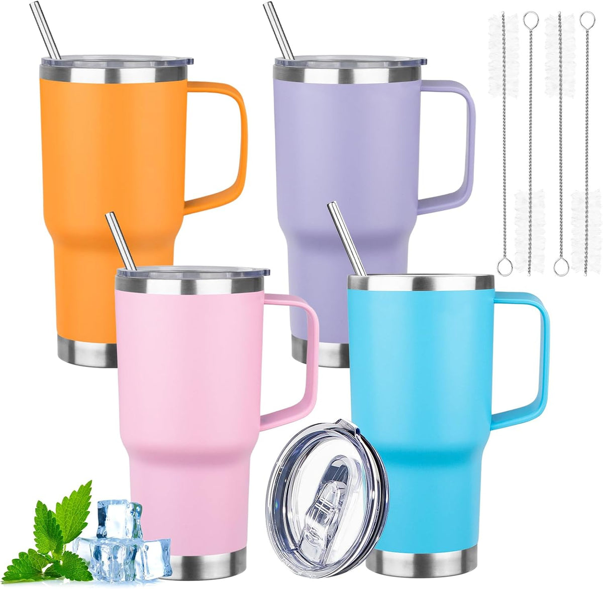 20oz Insulated Tumbler with Handle Stainless Steel Travel Coffee Mug with Lid and Straw Double Wall Vacuum Leak-proof Reusable Thermal Water Cup for Hot and Cold Drinks (Yellow)
