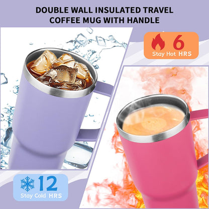 20oz Insulated Tumbler with Handle Stainless Steel Travel Coffee Mug with Lid and Straw Double Wall Vacuum Leak-proof Reusable Thermal Water Cup for Hot and Cold Drinks (Yellow)