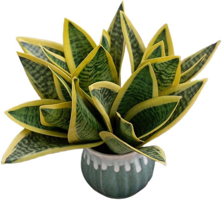 4 Pcs Artificial Snake Plants,Faux Snake Plant 7.48" Tropical Fake Plants Mini Tongue Plant for Home, Office & Garden Décor,Without Vase (Greenish-Yellow)