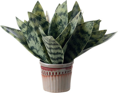 4 Pcs Artificial Snake Plants,Faux Snake Plant 7.48" Tropical Fake Plants Mini Tongue Plant for Home, Office & Garden Décor,Without Vase (Greenish-Yellow)