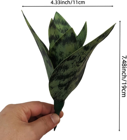 4 Pcs Artificial Snake Plants,Faux Snake Plant 7.48" Tropical Fake Plants Mini Tongue Plant for Home, Office & Garden Décor,Without Vase (Greenish-Yellow)