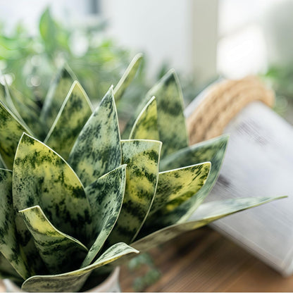 4 Pcs Artificial Snake Plants,Faux Snake Plant 7.48" Tropical Fake Plants Mini Tongue Plant for Home, Office & Garden Décor,Without Vase (Greenish-Yellow)