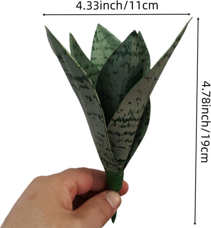 4 Pcs Artificial Snake Plants,Faux Snake Plant 7.48" Tropical Fake Plants Mini Tongue Plant for Home, Office & Garden Décor,Without Vase (Greenish-Yellow)