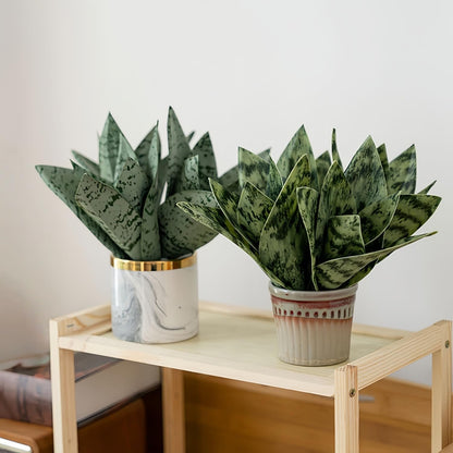 4 Pcs Artificial Snake Plants,Faux Snake Plant 7.48" Tropical Fake Plants Mini Tongue Plant for Home, Office & Garden Décor,Without Vase (Greenish-Yellow)
