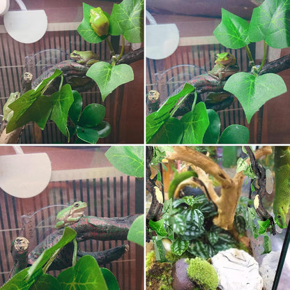 2 PCS Reptile Corner Branch, Resin Climb Tree Branch Decor with Leaves Tank Accessories Terrarium Plant Ornament with Suction Cup for Snake Lizard Bearded Dragons Gecko Climbing