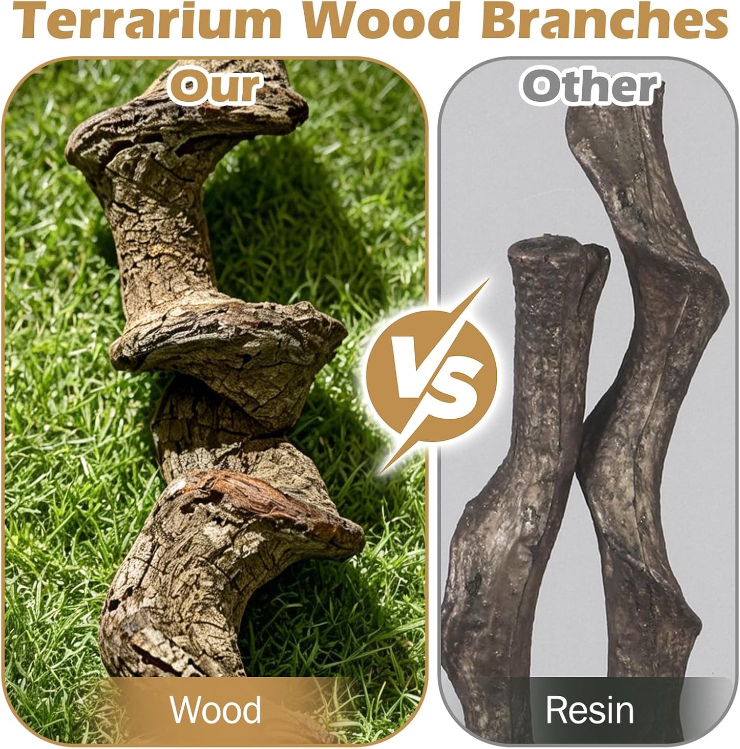 Reptile Climbing Decor 2 Pack Thick Wood Branches Snake Habitat Decorations Terrarium Wooden Tree Trunk Ornament for Bearded Dragon Lizard Snake Geckos Chameleon Frog