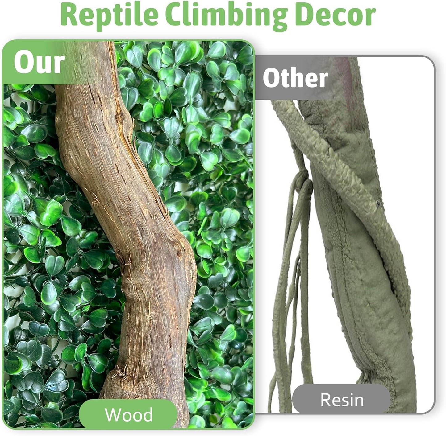 Reptile Climbing Decor 2 Pack Thick Wood Branches Snake Habitat Decorations Terrarium Wooden Tree Trunk Ornament for Bearded Dragon Lizard Snake Geckos Chameleon Frog