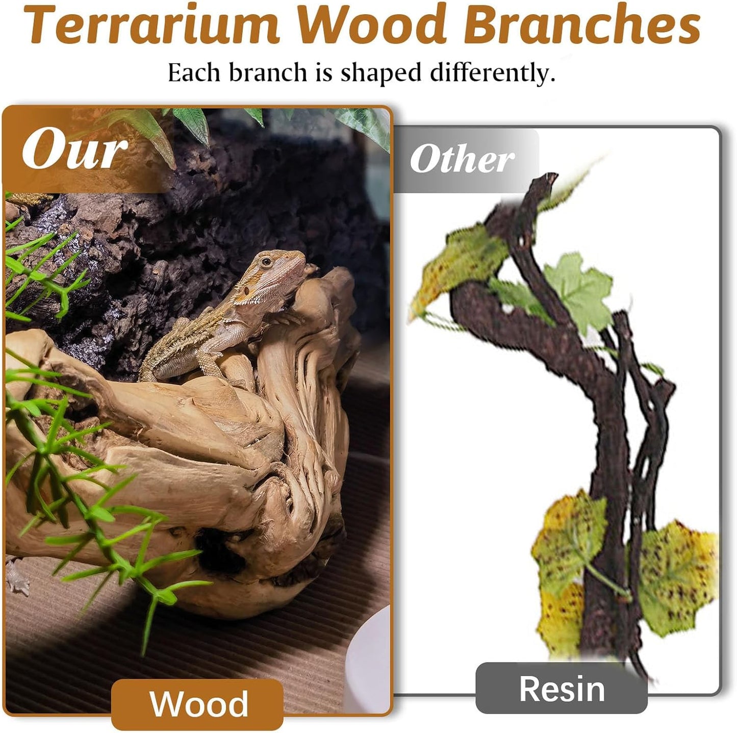 Reptile Climbing Decor 2 Pack Thick Wood Branches Snake Habitat Decorations Terrarium Wooden Tree Trunk Ornament for Bearded Dragon Lizard Snake Geckos Chameleon Frog