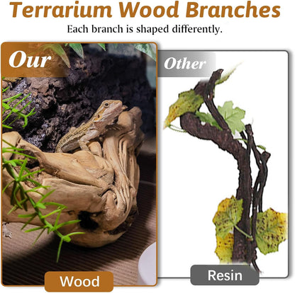 Reptile Climbing Decor 2 Pack Thick Wood Branches Snake Habitat Decorations Terrarium Wooden Tree Trunk Ornament for Bearded Dragon Lizard Snake Geckos Chameleon Frog