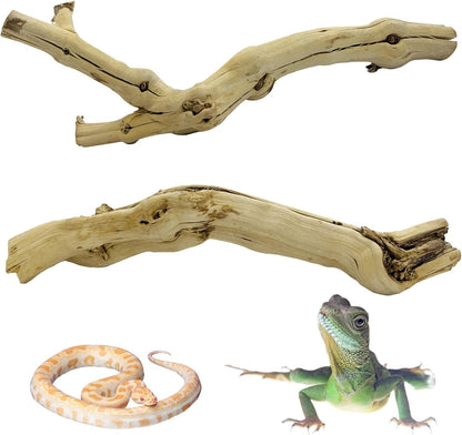 Reptile Climbing Decor 2 Pack Thick Wood Branches Snake Habitat Decorations Terrarium Wooden Tree Trunk Ornament for Bearded Dragon Lizard Snake Geckos Chameleon Frog