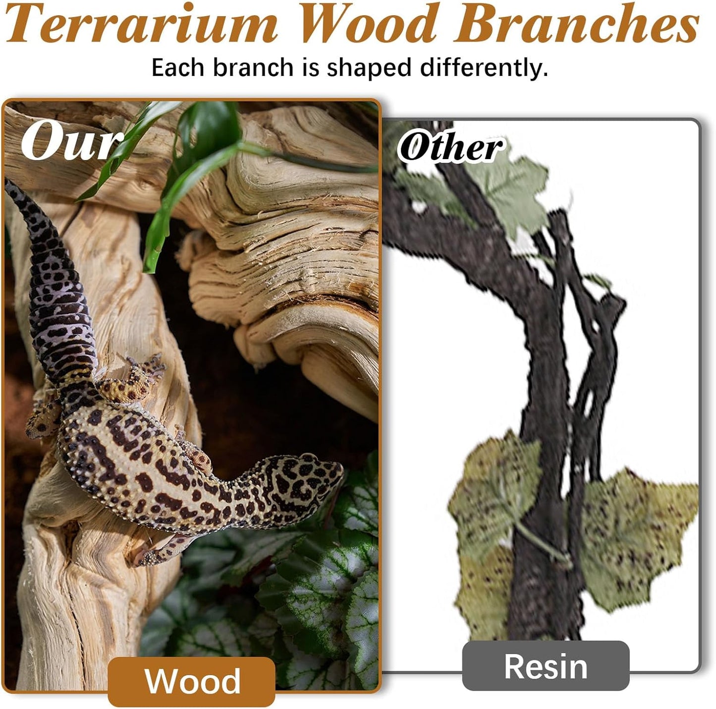 Reptile Climbing Decor 2 Pack Thick Wood Branches Snake Habitat Decorations Terrarium Wooden Tree Trunk Ornament for Bearded Dragon Lizard Snake Geckos Chameleon Frog