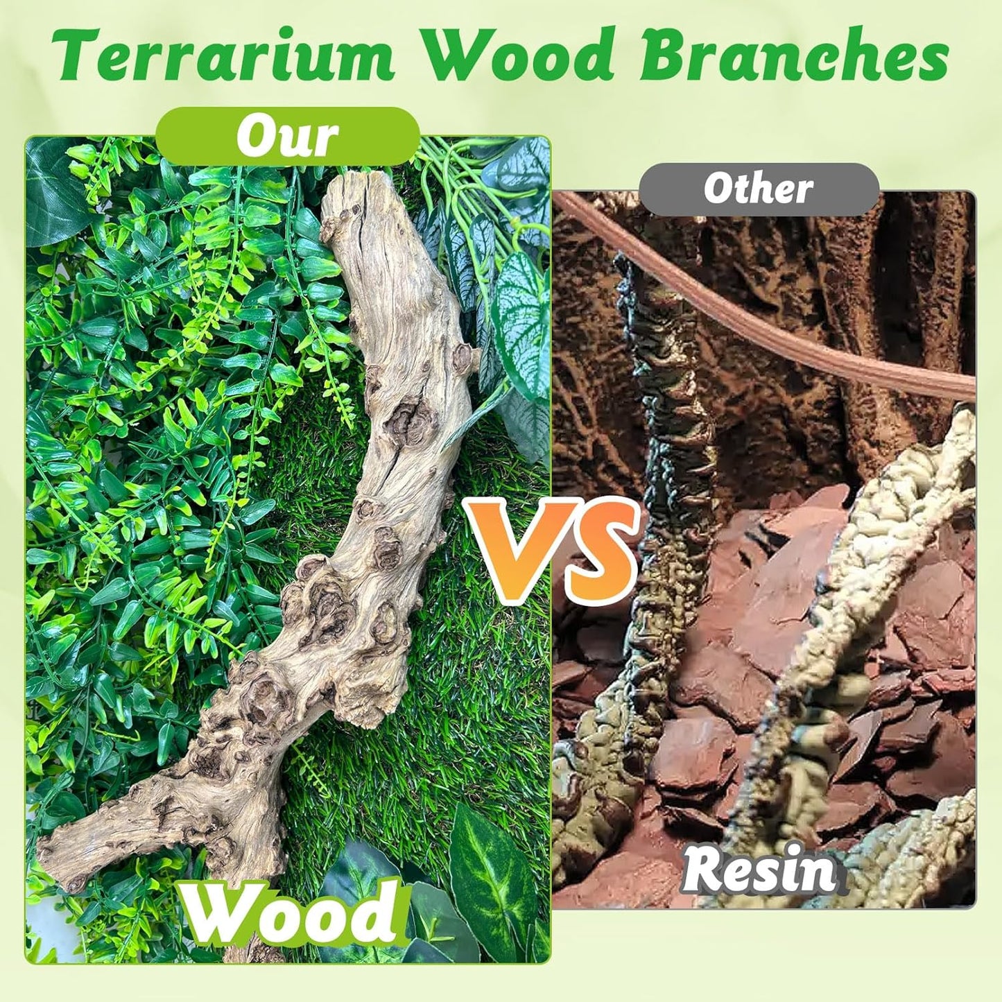 Reptile Climbing Decor 2 Pack Thick Wood Branches Snake Habitat Decorations Terrarium Wooden Tree Trunk Ornament for Bearded Dragon Lizard Snake Geckos Chameleon Frog