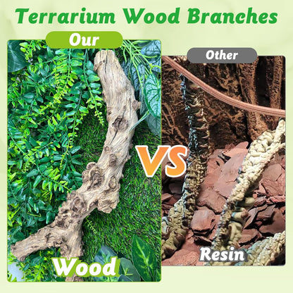 Reptile Climbing Decor 2 Pack Thick Wood Branches Snake Habitat Decorations Terrarium Wooden Tree Trunk Ornament for Bearded Dragon Lizard Snake Geckos Chameleon Frog