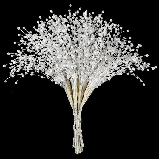 100 Pcs Floral Picks, White Pearl Sticks for Weddings, Christmas Tree Picks
