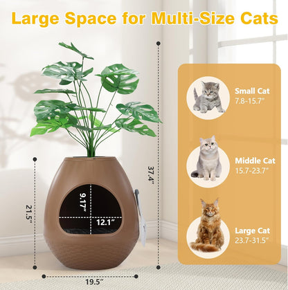 Eggloa6 Plant Litter Box, Hidden Cat Litter Box Enclosure, Odor Removal System, Replaceable Scratching Board, Scoop, Cat House with Cushion ＆ Heating Pad, Artificial Plants (Black)