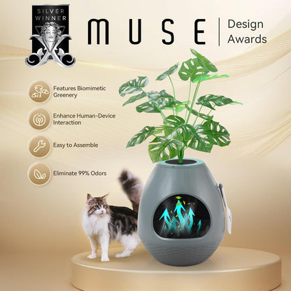 Eggloa6 Plant Litter Box, Hidden Cat Litter Box Enclosure, Odor Removal System, Replaceable Scratching Board, Scoop, Cat House with Cushion ＆ Heating Pad, Artificial Plants (Black)