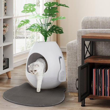 Eggloa6 Plant Litter Box, Hidden Cat Litter Box Enclosure, Odor Removal System, Replaceable Scratching Board, Scoop, Cat House with Cushion ＆ Heating Pad, Artificial Plants (Black)