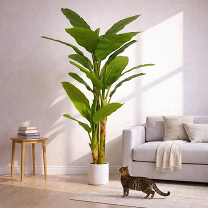 7FT Artificial Banana Tree Luxury Faux Banana Plant Fake Tree for Living Room Decor Extra Large Tropical Tree Indoor Floor Plant Home Modern Office Greenery Big Tall Fake Plants Corner Decor