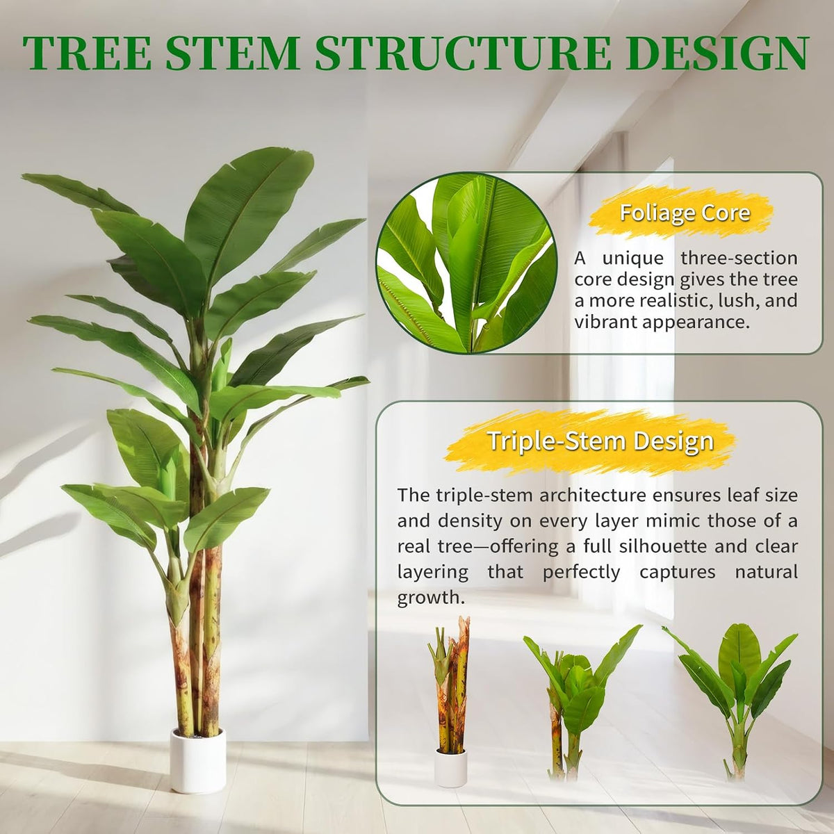 7FT Artificial Banana Tree Luxury Faux Banana Plant Fake Tree for Living Room Decor Extra Large Tropical Tree Indoor Floor Plant Home Modern Office Greenery Big Tall Fake Plants Corner Decor