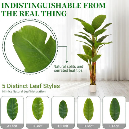 7FT Artificial Banana Tree Luxury Faux Banana Plant Fake Tree for Living Room Decor Extra Large Tropical Tree Indoor Floor Plant Home Modern Office Greenery Big Tall Fake Plants Corner Decor