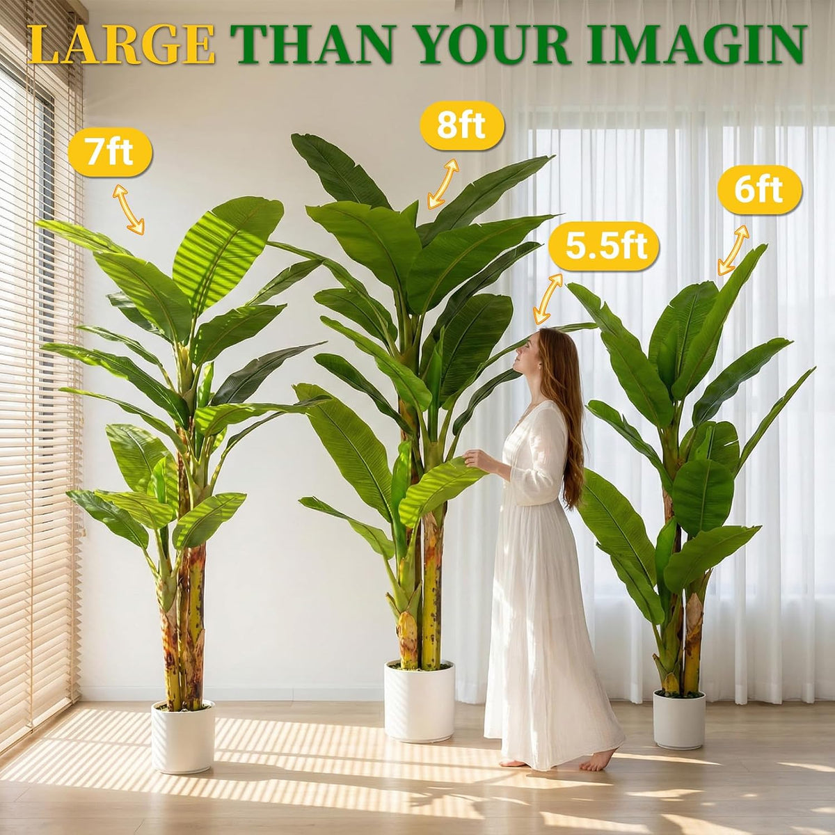 7FT Artificial Banana Tree Luxury Faux Banana Plant Fake Tree for Living Room Decor Extra Large Tropical Tree Indoor Floor Plant Home Modern Office Greenery Big Tall Fake Plants Corner Decor