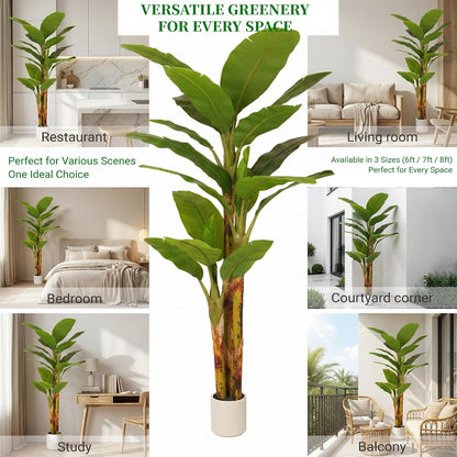 7FT Artificial Banana Tree Luxury Faux Banana Plant Fake Tree for Living Room Decor Extra Large Tropical Tree Indoor Floor Plant Home Modern Office Greenery Big Tall Fake Plants Corner Decor