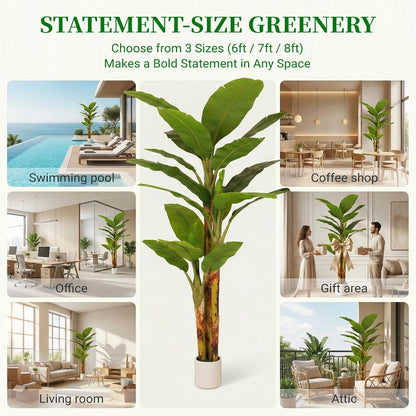 7FT Artificial Banana Tree Luxury Faux Banana Plant Fake Tree for Living Room Decor Extra Large Tropical Tree Indoor Floor Plant Home Modern Office Greenery Big Tall Fake Plants Corner Decor