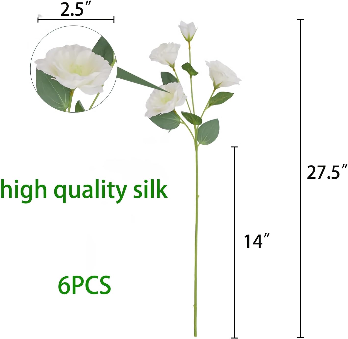 6pcs Artificial Lisianthus Flowers 27.5" Fake Silk Eustoma Lisianthus Stems for Vase Bouquets Home Office Wedding Decor.