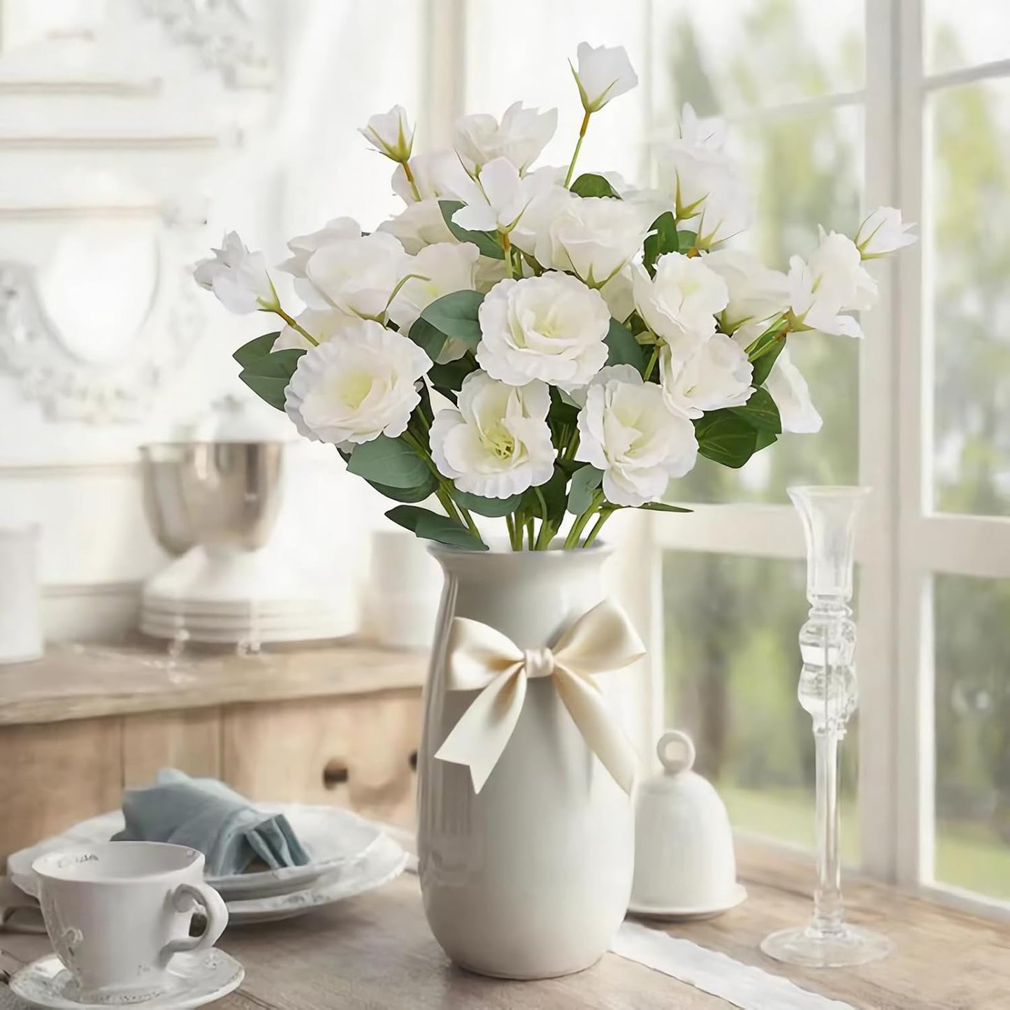 6pcs Artificial Lisianthus Flowers 27.5" Fake Silk Eustoma Lisianthus Stems for Vase Bouquets Home Office Wedding Decor.