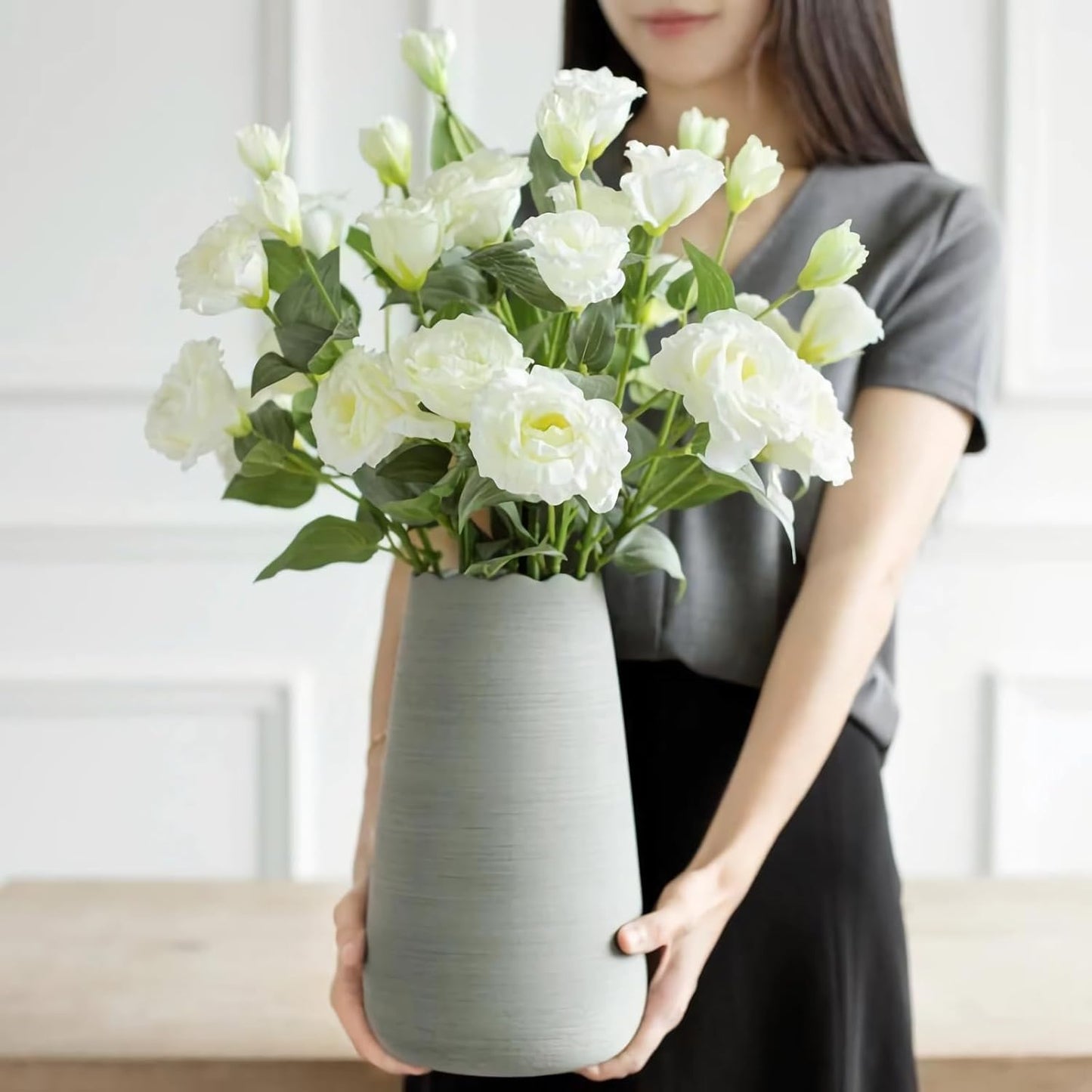 6pcs Artificial Lisianthus Flowers 27.5" Fake Silk Eustoma Lisianthus Stems for Vase Bouquets Home Office Wedding Decor.