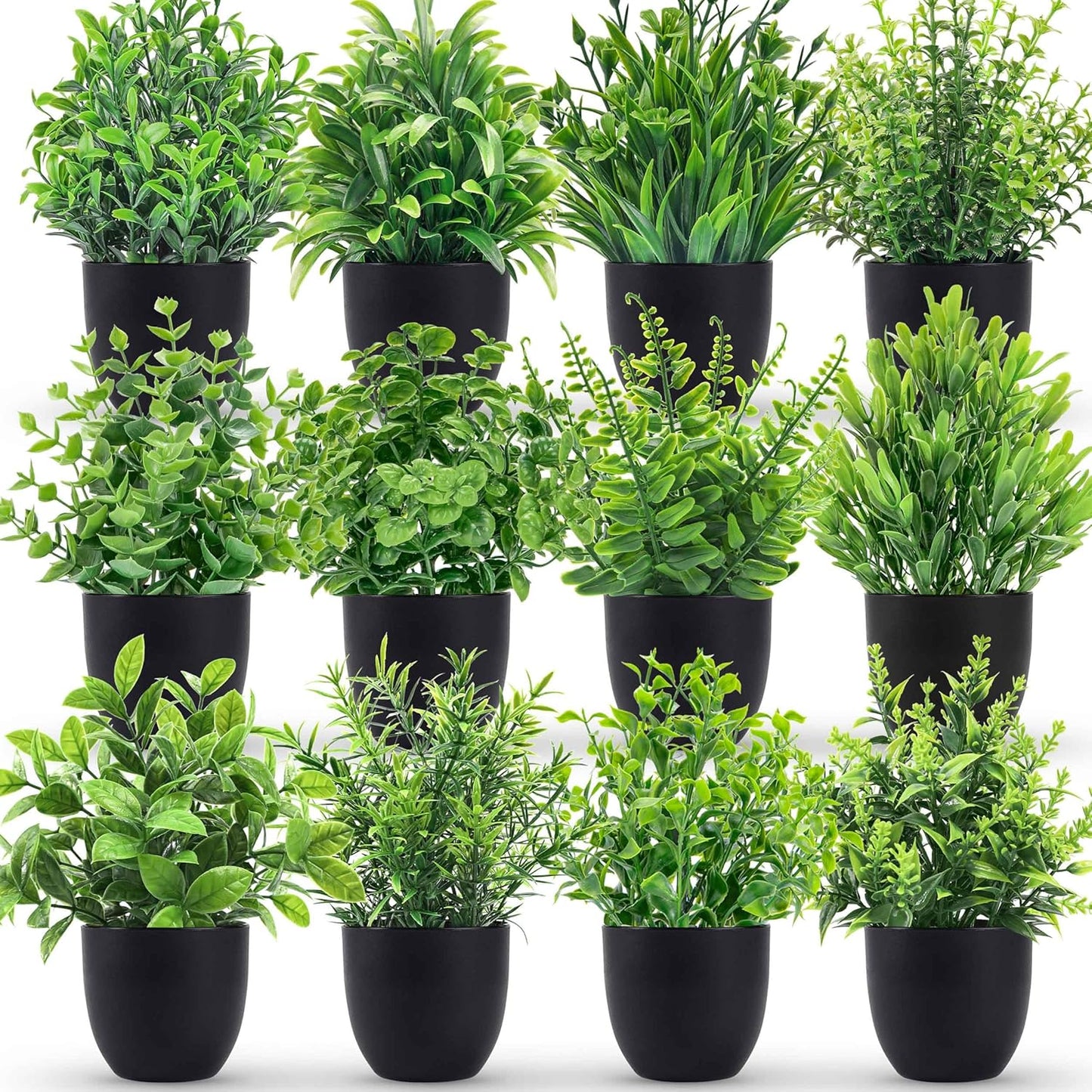 4 Pack Small Fake Plants in Black Pots, Bathroom Office Decor | No-watering artificial plants, gothic black pot style, for shelf desk office kitchen table and Halloween fall home decor