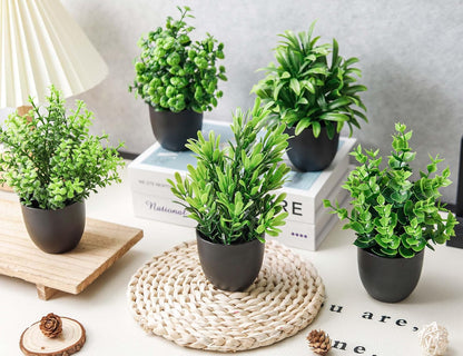 4 Pack Small Fake Plants in Black Pots, Bathroom Office Decor | No-watering artificial plants, gothic black pot style, for shelf desk office kitchen table and Halloween fall home decor