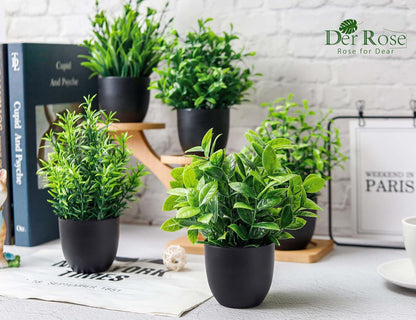 4 Pack Small Fake Plants in Black Pots, Bathroom Office Decor | No-watering artificial plants, gothic black pot style, for shelf desk office kitchen table and Halloween fall home decor