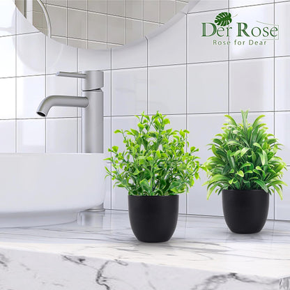 4 Pack Small Fake Plants in Black Pots, Bathroom Office Decor | No-watering artificial plants, gothic black pot style, for shelf desk office kitchen table and Halloween fall home decor