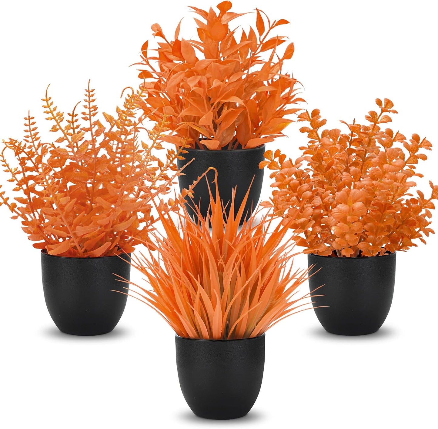 4 Pack Small Fake Plants in Black Pots, Bathroom Office Decor | No-watering artificial plants, gothic black pot style, for shelf desk office kitchen table and Halloween fall home decor