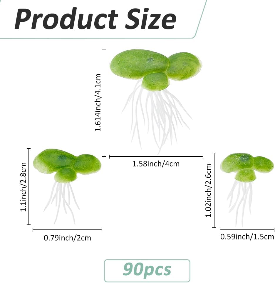 90PCS 3 Sizes Artificial Floating Duckweed Plastic Aquarium Floating Plant Artificial Floatings Plants Fish Tank Plant Simulation Floatings Plants for Fish Tank Aquariums