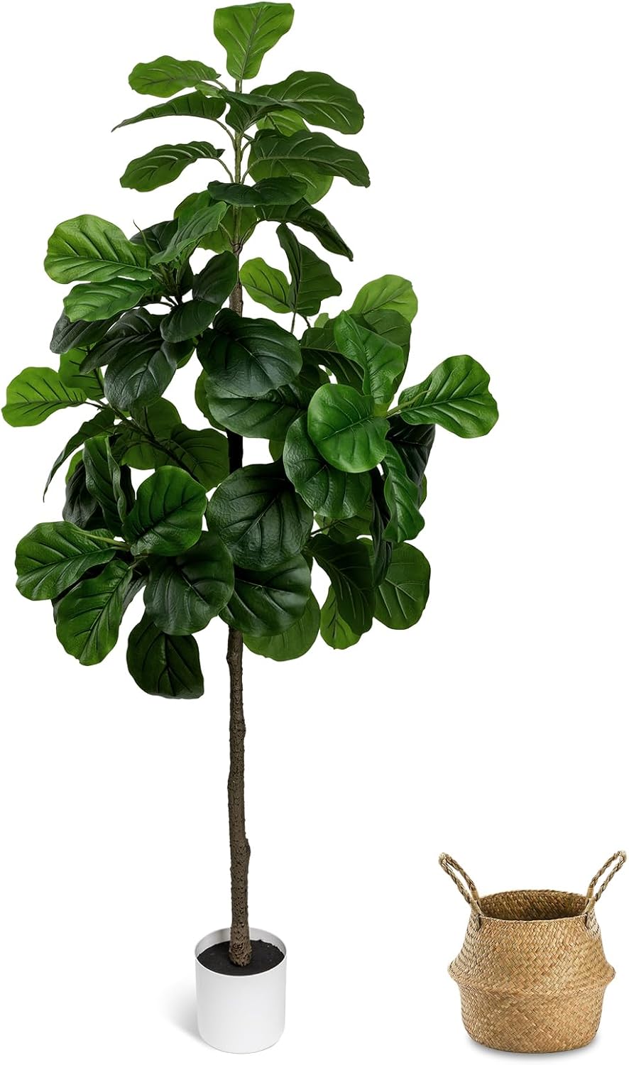 5.5FT Artificial Fiddle Leaf Fig Tree Faux Indoor | Large Tall Fake Trees with White Planter, Ficus Lyrata Floor Plants for Home Decor Office Living Room Housewarming