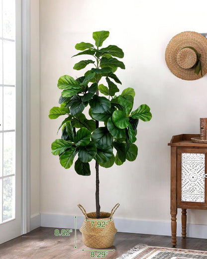 5.5FT Artificial Fiddle Leaf Fig Tree Faux Indoor | Large Tall Fake Trees with White Planter, Ficus Lyrata Floor Plants for Home Decor Office Living Room Housewarming
