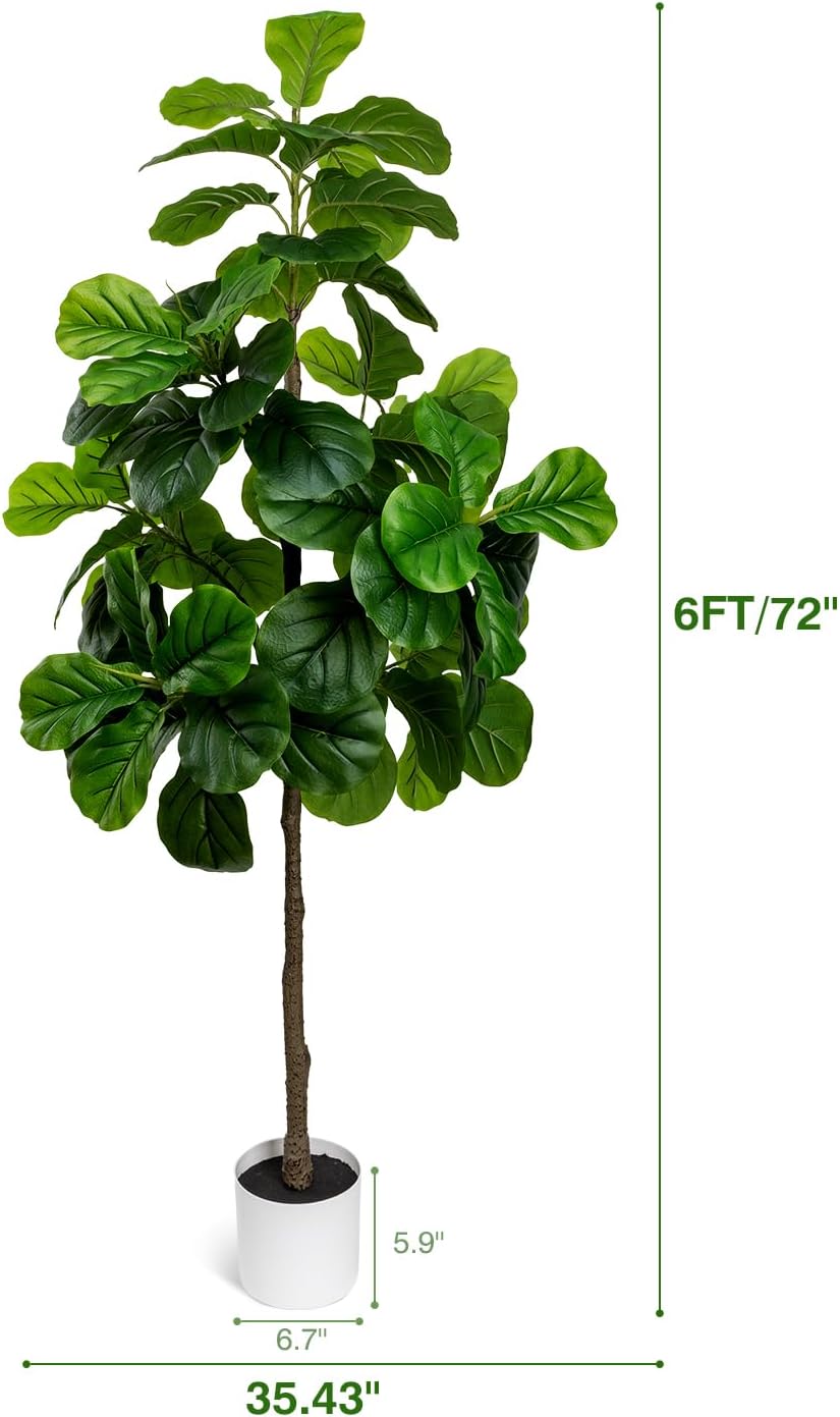 5.5FT Artificial Fiddle Leaf Fig Tree Faux Indoor | Large Tall Fake Trees with White Planter, Ficus Lyrata Floor Plants for Home Decor Office Living Room Housewarming