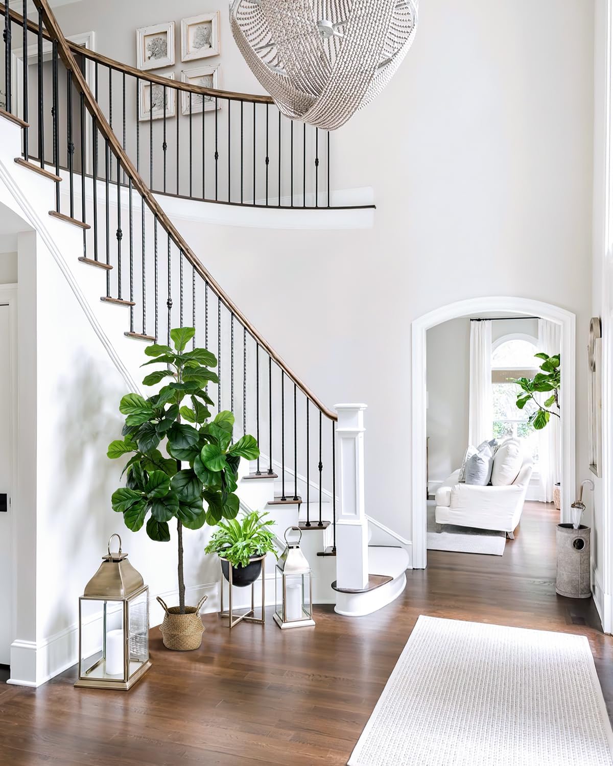 5.5FT Artificial Fiddle Leaf Fig Tree Faux Indoor | Large Tall Fake Trees with White Planter, Ficus Lyrata Floor Plants for Home Decor Office Living Room Housewarming