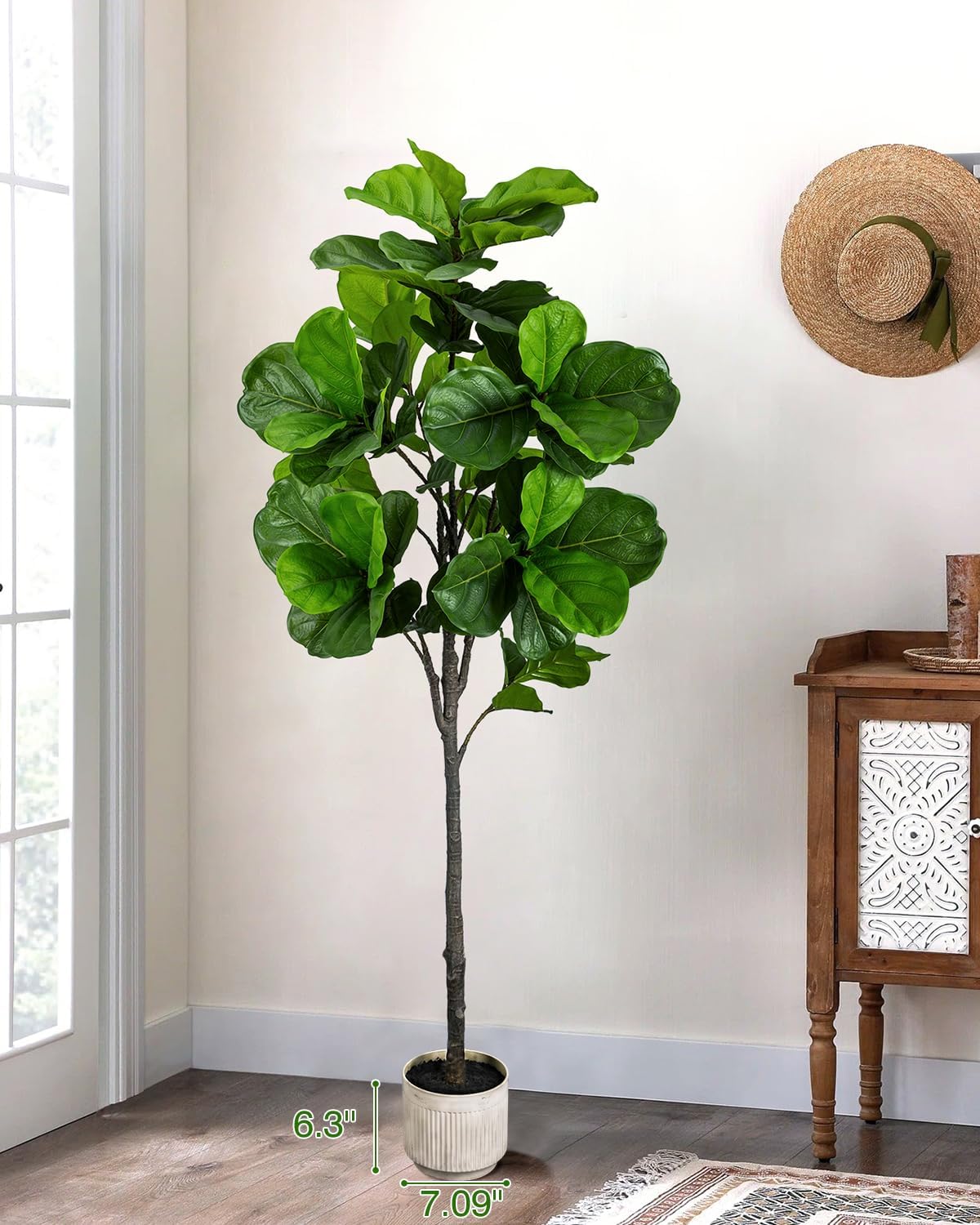 5.5FT Artificial Fiddle Leaf Fig Tree Faux Indoor | Large Tall Fake Trees with White Planter, Ficus Lyrata Floor Plants for Home Decor Office Living Room Housewarming