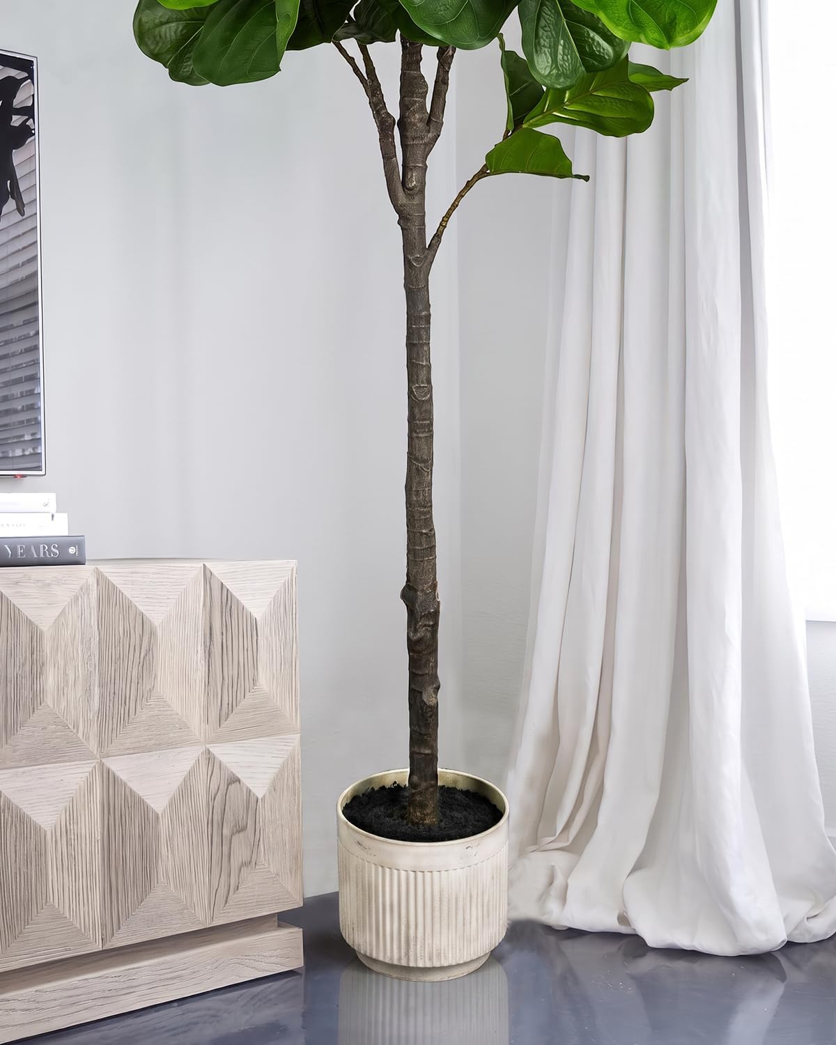 5.5FT Artificial Fiddle Leaf Fig Tree Faux Indoor | Large Tall Fake Trees with White Planter, Ficus Lyrata Floor Plants for Home Decor Office Living Room Housewarming