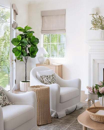 5.5FT Artificial Fiddle Leaf Fig Tree Faux Indoor | Large Tall Fake Trees with White Planter, Ficus Lyrata Floor Plants for Home Decor Office Living Room Housewarming