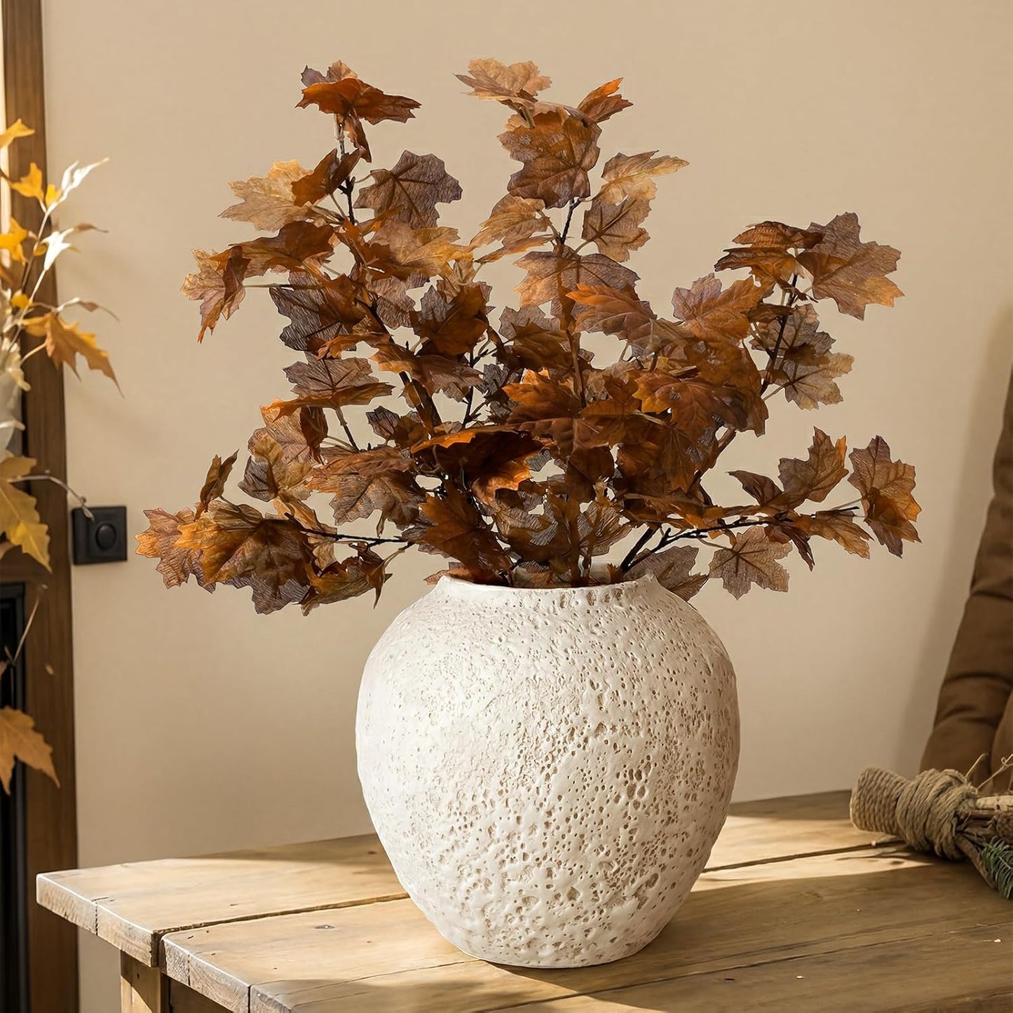 4 Pcs Artificial Maple Leaves Branches 27.6 Inch Fall Fake Leaves Stems Burnt Orange Silk Dry Autumn Leaf Bushes for Thanksgiving Autumn Fall Home Vase Decor Table Centerpieces