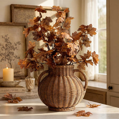 4 Pcs Artificial Maple Leaves Branches 27.6 Inch Fall Fake Leaves Stems Burnt Orange Silk Dry Autumn Leaf Bushes for Thanksgiving Autumn Fall Home Vase Decor Table Centerpieces